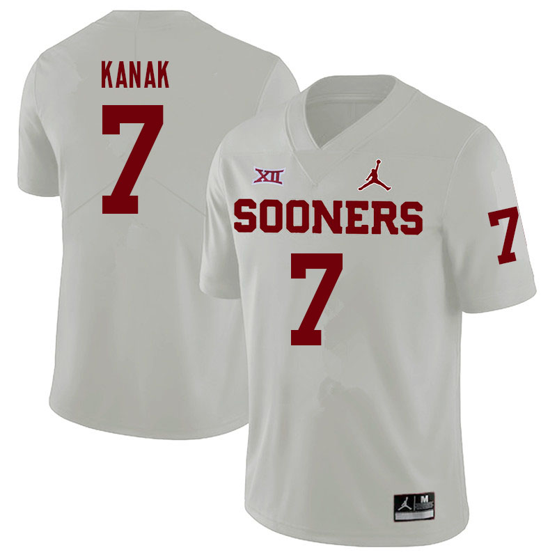 Men #7 Jaren Kanak Oklahoma Sooners College Football Jerseys Sale-White - Click Image to Close